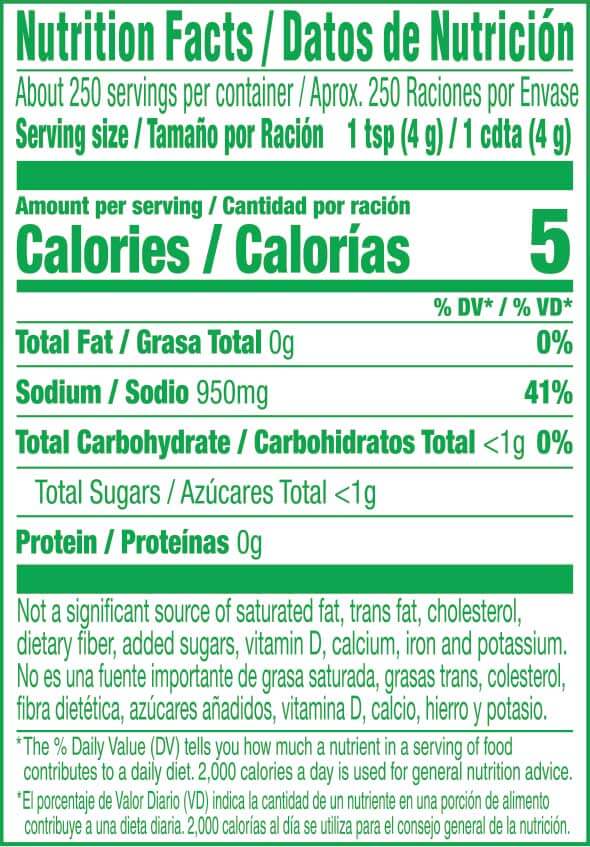 Product Nutrition Label