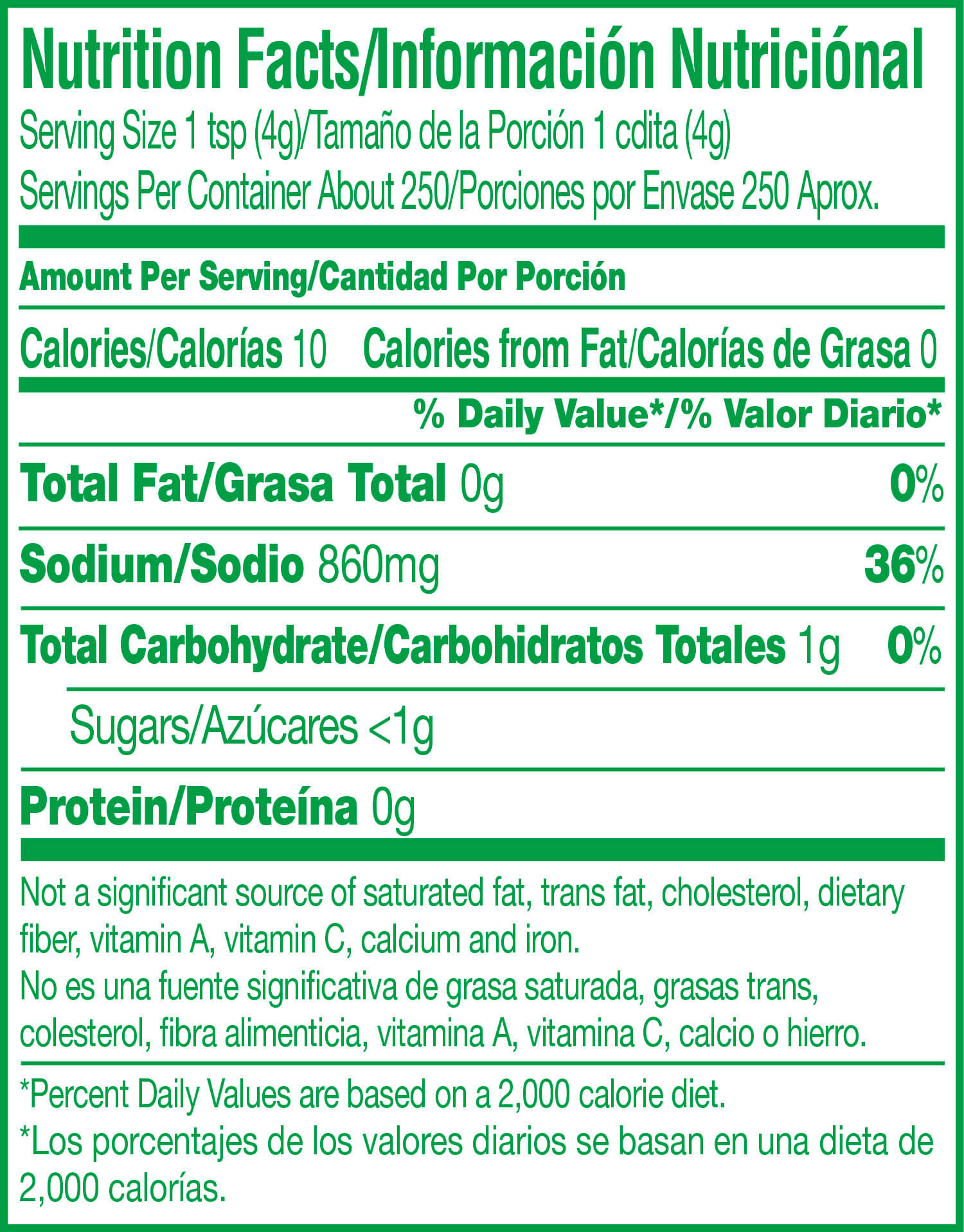Product Nutrition Label